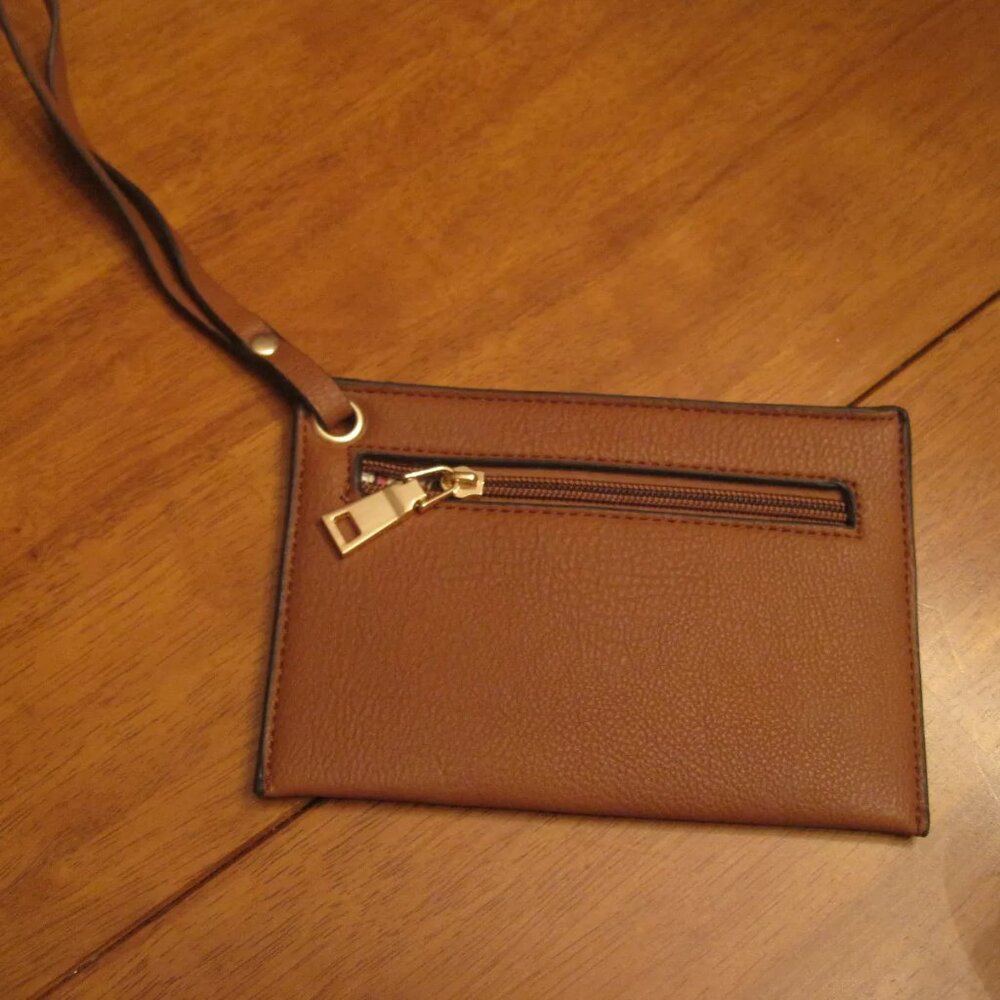 Camel faux leather wristlet 7"x 4.75"